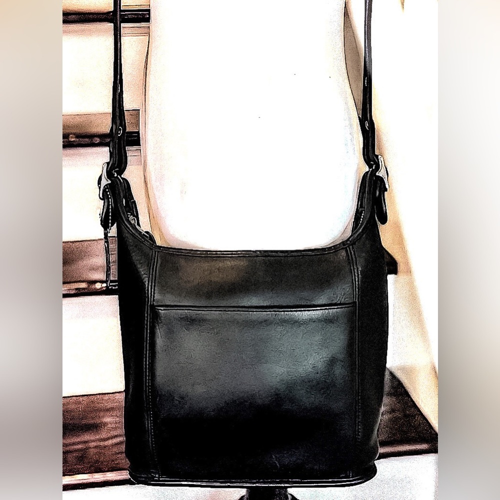Vintage COACH Black Leather Bleeker Slim Duffle Feeder Crossbody Shoulder Bag